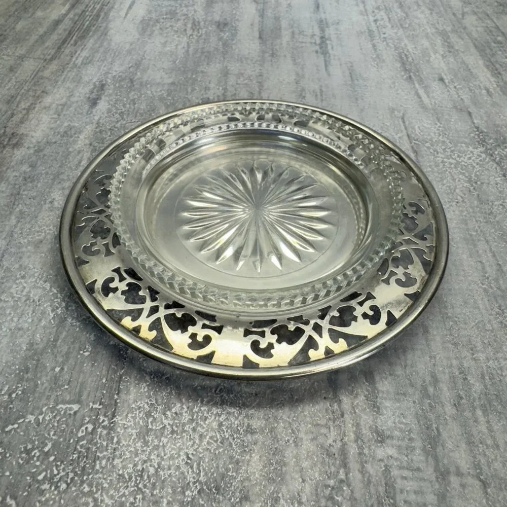 Vtg Roden Brother Sterling Silver Ashtray With Glass Insert 53 Grams 1.9 Fl Oz - Picture 1 of 11